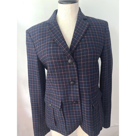 rag & bone Jackets & Blazers - Rag & Bone Navy Pink Windowpane Plaid Wool Blend Blazer Jacket Size 4 New York
